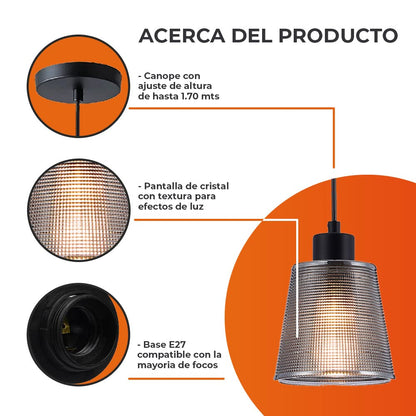 Tecnolite Lámpara Colgante de Cristal 1.70 m de Altura, Potencia Máx. 60 W, 1 Base E27, No incluye foco