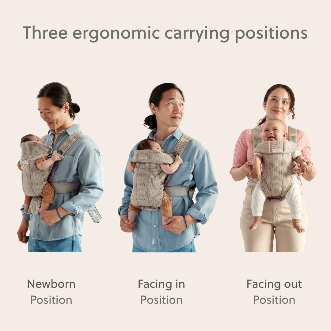 BabyBjörn Canguro Portabebé Mini, Gray Beige, 3D Mesh Newborn Carrier (7-15 lbs), Ergonomic, Easy-to-Use