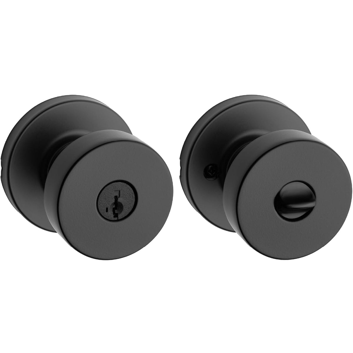 Kwikset Pismo - perilla para puerta de entrada con cerradura y llave, mango con llave segura exterior, entrada frontal y recámara, negro mate, resistente a la púa SmartKey Rekey Security y Microban