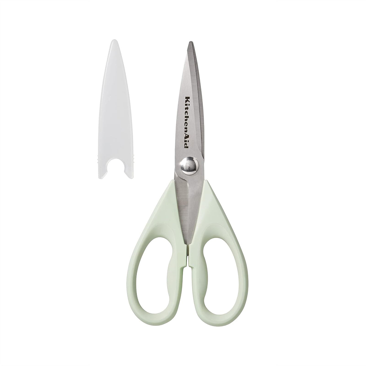 KitchenAid - Tijeras de cocina multiusos con funda protectora, tijeras duraderas de acero inoxidable, aptas para lavaplatos, mango cómodo de agarre suave, 8.72 pulgadas, pistacho