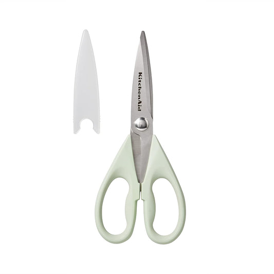 KitchenAid - Tijeras de cocina multiusos con funda protectora, tijeras duraderas de acero inoxidable, aptas para lavaplatos, mango cómodo de agarre suave, 8.72 pulgadas, pistacho