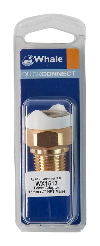 Whale WX1513 Adaptor, Connects 15mm Tubing to ½-in. NPT Male, Brass, Quick-Connect