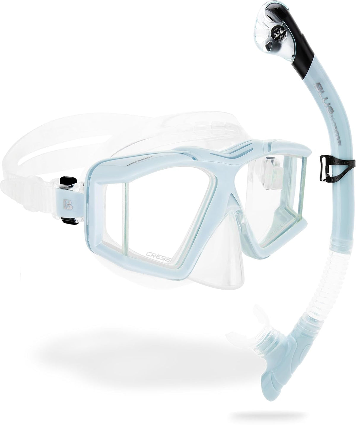 CRESSI Horizon – Máscara de Buceo y esnórquel Unisex con 4 Lentes temperares Separados o Set máscara+esnórquel Scilla Top Dry Combo para una visión Completa Limitada por Pines - Combo - Claro - Azul Hielo