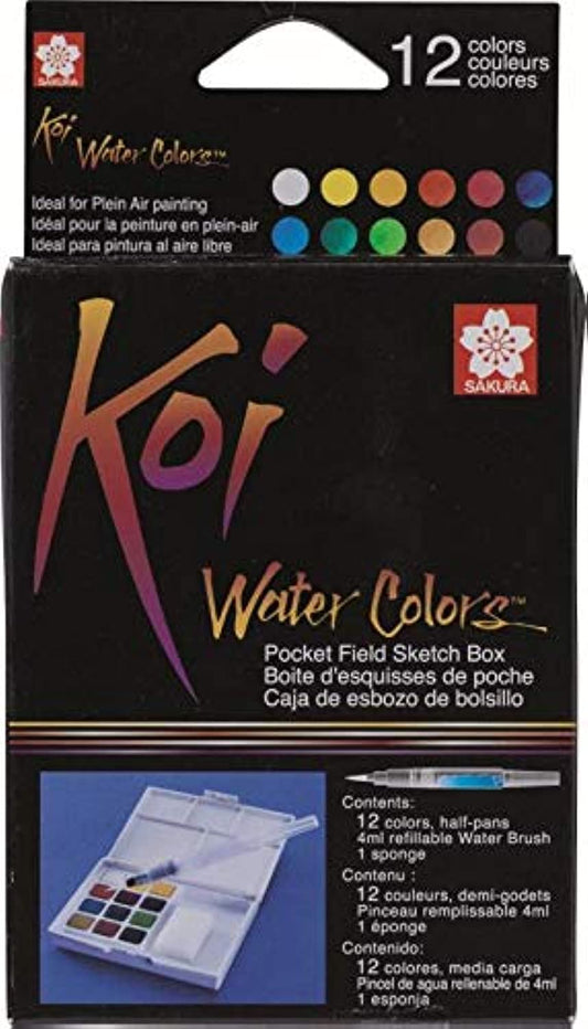 Set de acuarelas SAKURA Koi con 12 colores intensos en estuche portátil para artistas y estudiantes.