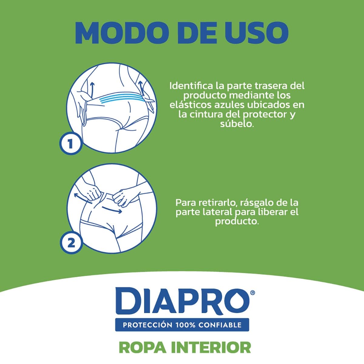 Diapro Pants Calzones Desechables para Incontinencia, Talla Mediana, Unisex, Caja con 80 Piezas (8 paquetes de 10 piezas c/u), Corte discreto