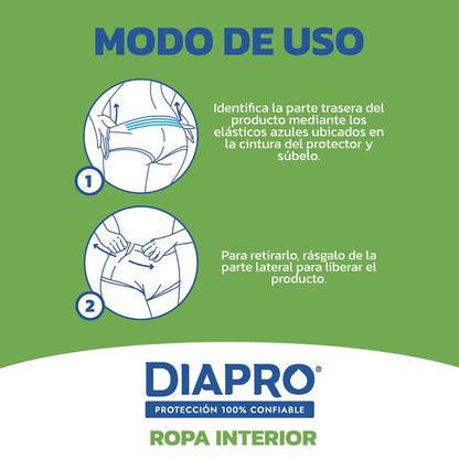 Diapro Pants Calzones Desechables para Incontinencia, Talla Mediana, Unisex, Caja con 80 Piezas (8 paquetes de 10 piezas c/u), Corte discreto