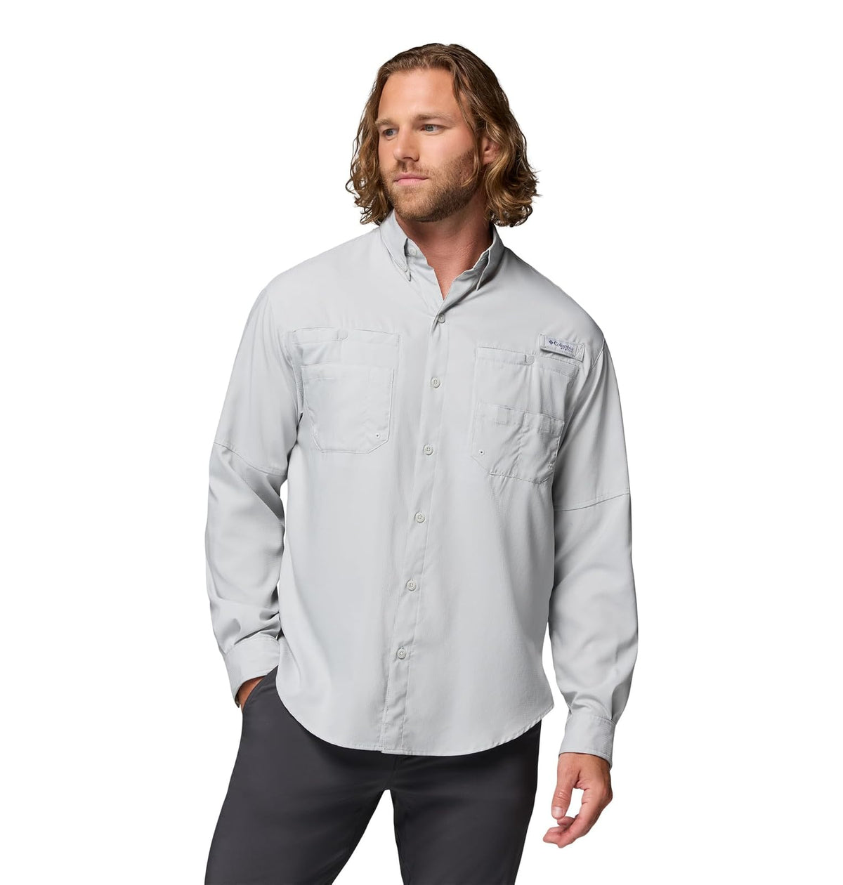 Columbia PFG Tamiami II Camisa de Manga Larga para Hombre - Gris Frío - G - Sólido