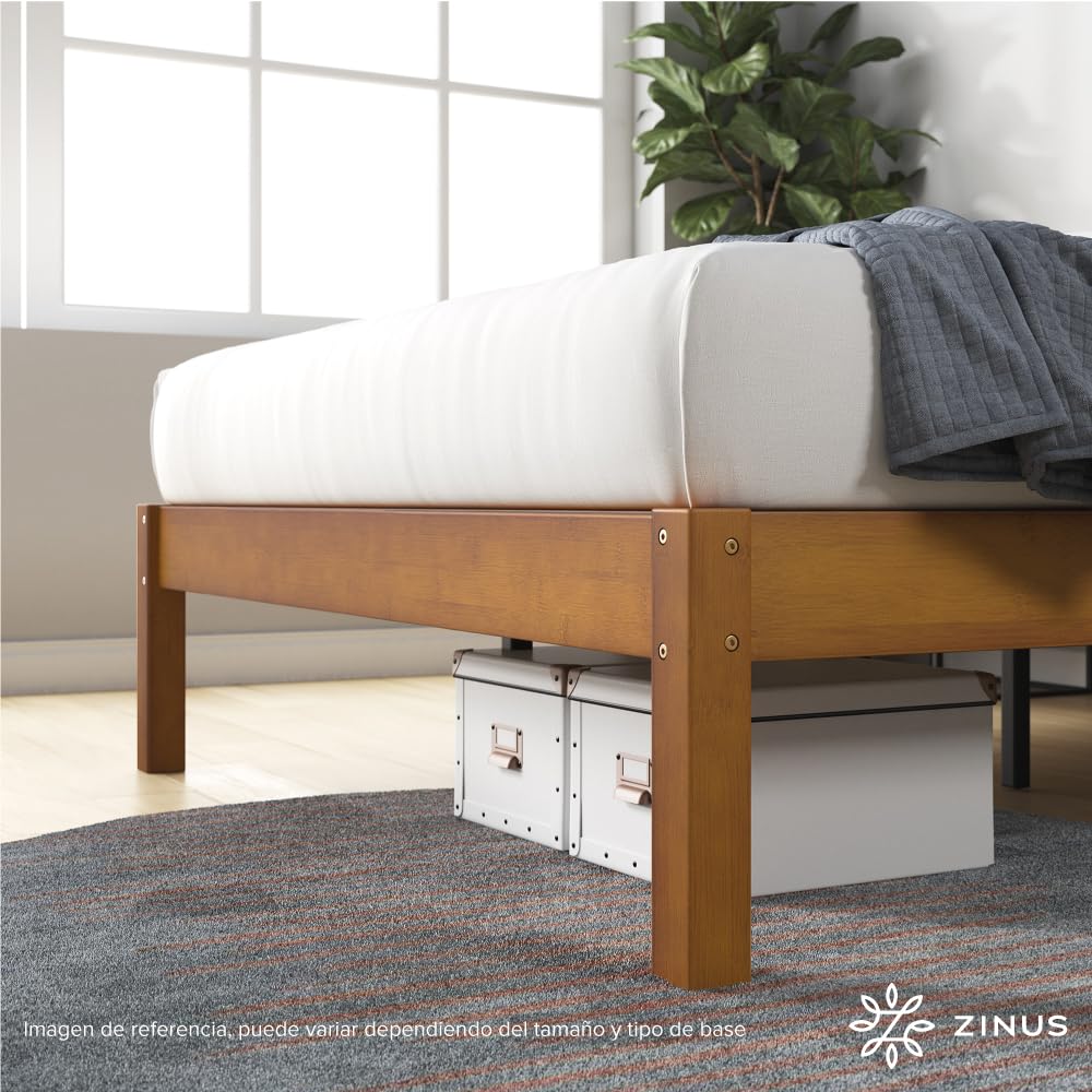 Zinus Ellie Marco de Cama de bambú de 36 cm con Listones de Madera, sin somier, fácil Montaje.
