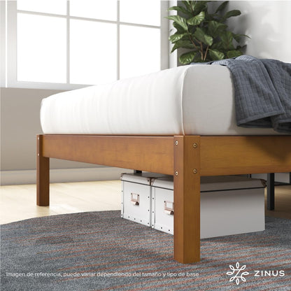 Zinus Ellie Marco de Cama de bambú de 36 cm con Listones de Madera, sin somier, fácil Montaje.