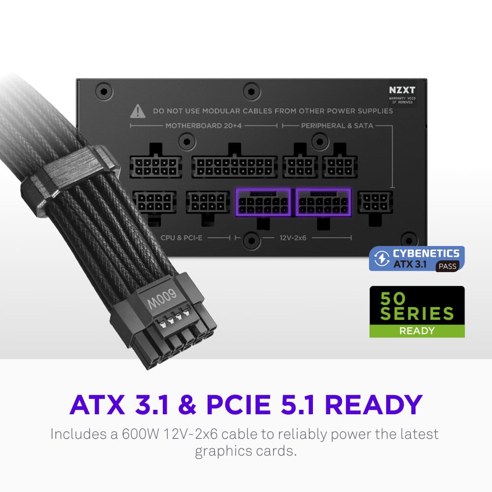 NZXT C850 SFX Gold - Fuente de alimentación SFX ATX 3.1 de 850 W - 80 Plus Gold - Cybenetics Platinum - Totalmente Modular - PCIe 5.1 600W 12V-2x6 - Condensadores japoneses - Negro