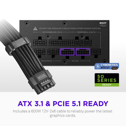 NZXT C850 SFX Gold - Fuente de alimentación SFX ATX 3.1 de 850 W - 80 Plus Gold - Cybenetics Platinum - Totalmente Modular - PCIe 5.1 600W 12V-2x6 - Condensadores japoneses - Negro