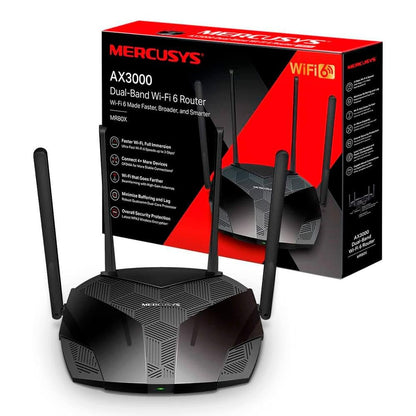 MERCUSYS de TP-Link Router WiFi 6, AX3000 Doble Banda, Qualcomm Dual-Core CPU, 4 Puertos Gigabits, Fácil configuración por aplicación. (MR80X)