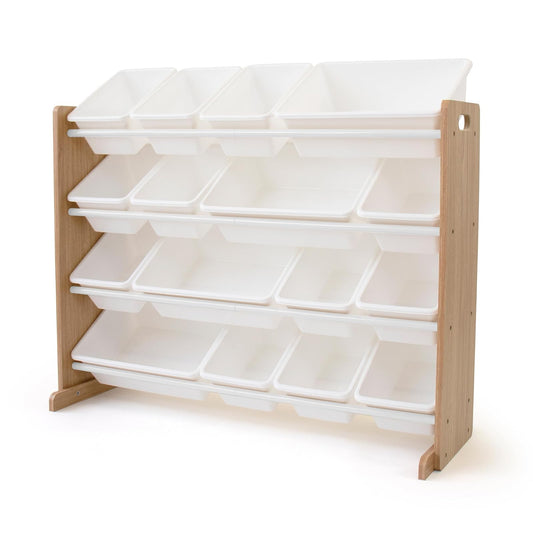 Humble Crew Organizador de Juguetes Extragrande, 16 contenedores de Almacenamiento, Universal, Natural/Blanco