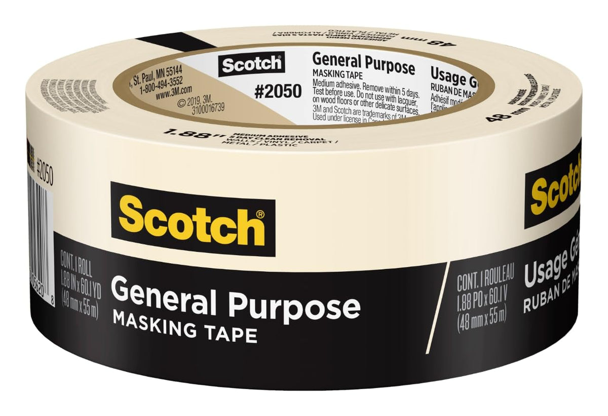 Scotch - Cinta adhesiva de uso general, 1.9 pulgadas x 60.1 yardas, color beige, se pega hasta 5 días, se elimina fácilmente sin dejar residuos pegajosos, cinta adhesiva fácil de rasgar (2050-48 MP)