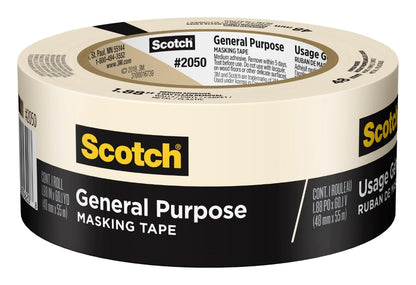 Scotch - Cinta adhesiva de uso general, 1.9 pulgadas x 60.1 yardas, color beige, se pega hasta 5 días, se elimina fácilmente sin dejar residuos pegajosos, cinta adhesiva fácil de rasgar (2050-48 MP)