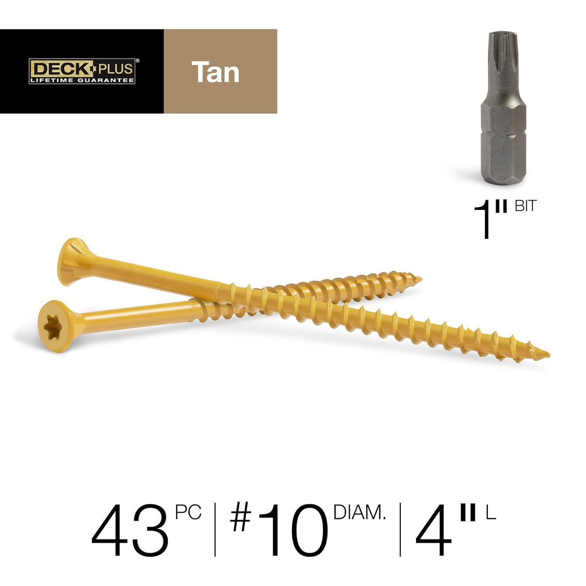 Deck Plus 48423 - Tornillos para madera #10 x 4 pulgadas, color bronceado, caja de 1 libra