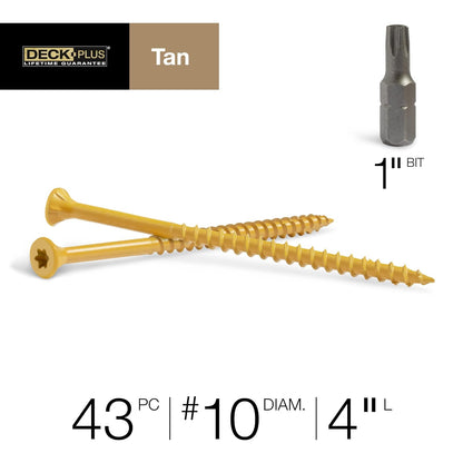 Deck Plus 48423 - Tornillos para madera #10 x 4 pulgadas, color bronceado, caja de 1 libra
