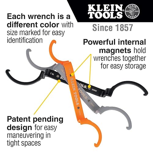 Klein Tools 50900R Juego de llaves de bloqueo de conductos, aprieta y afloja las tuercas de seguridad en espacios reducidos, 1/2, 3/4 y 1 pulgada, curvas de compensación, 3 piezas