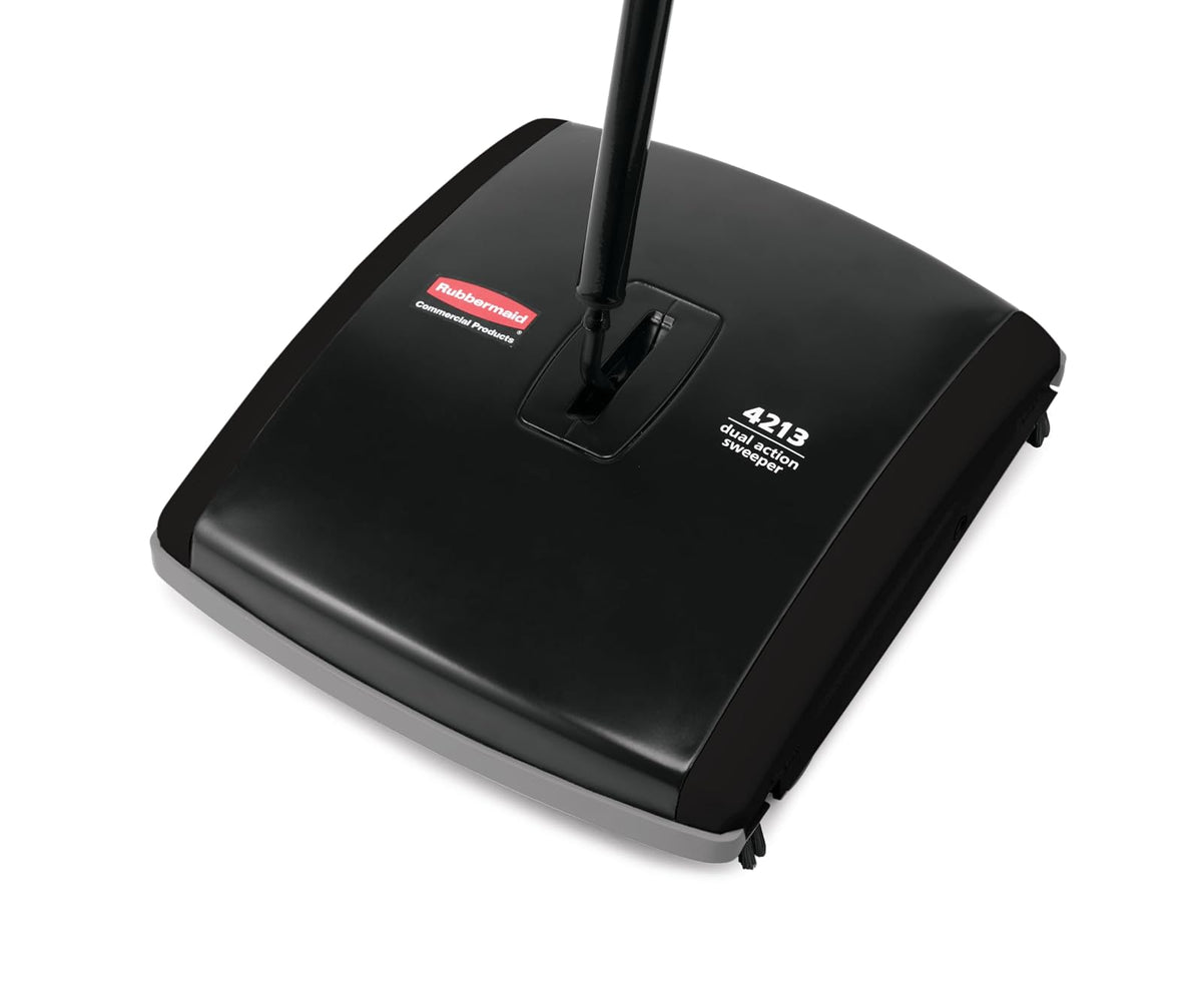 Rubbermaid Barredora mecánica de doble acción, Negro, Acero galvanizado y plástico ABS resistente, Para pisos duros y alfombras de pelo bajo