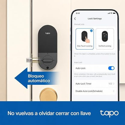 TP-Link Tapo DL100 Cerradura Digital WiFi con Teclado - 4 Modos de Acceso - Hasta 200 Códigos - Batería de Larga Duración - Comandos de Voz - Bloqueo Automático - App Tapo - Protección IP54