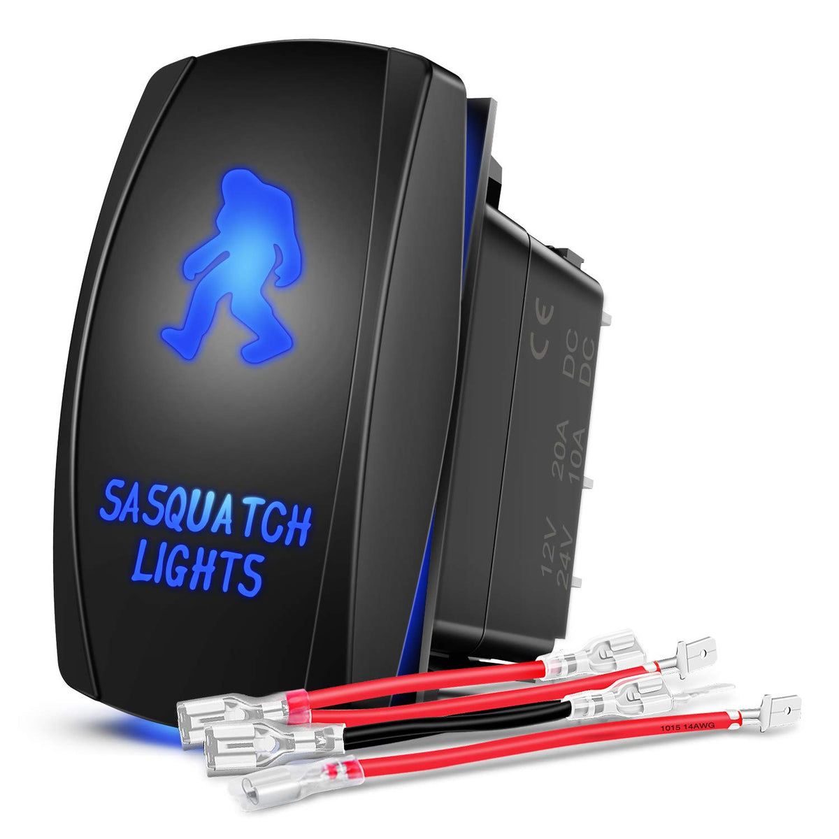 Nilight - Interruptor de luces laterales, barra de luz LED, 5 pines, interruptor SPST, 20 A/12 V, 10 A/24 V, color azul con cables de puente para coches, camiones, vehículos recreativos - LUCES SASQUATCH