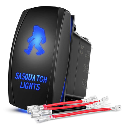 Nilight - Interruptor de luces laterales, barra de luz LED, 5 pines, interruptor SPST, 20 A/12 V, 10 A/24 V, color azul con cables de puente para coches, camiones, vehículos recreativos - LUCES SASQUATCH