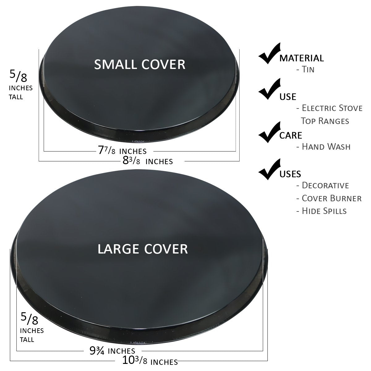 Reston Lloyd Buffalo Check - Juego de 4 fundas para quemadores eléctricos, 25,4 cm y 20,3 cm, negro/blanco