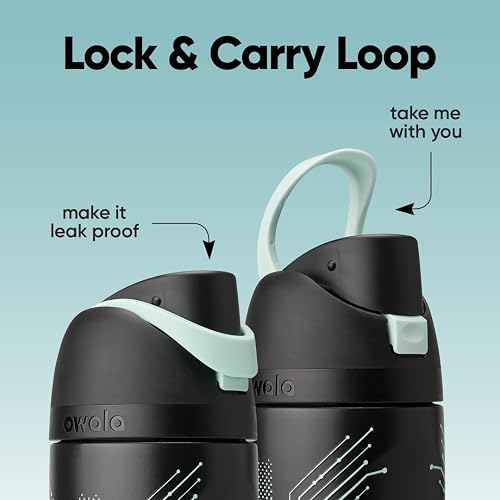 Owala TRON FreeSip - Botella de agua aislada de acero inoxidable con popote para deportes y viajes, botella de agua deportiva sin BPA, 24 onzas, color negro