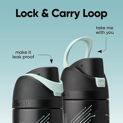 Owala TRON FreeSip - Botella de agua aislada de acero inoxidable con popote para deportes y viajes, botella de agua deportiva sin BPA, 24 onzas, color negro