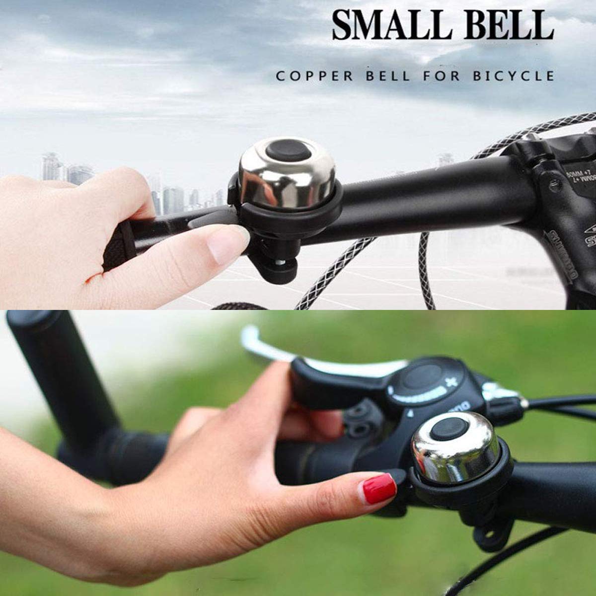 Emoly - Juego de 2 Campanas de latón para Bicicleta de montaña, Bicicleta de Carretera, Accesorios para Bicicleta de montaña, Accesorios para Bicicleta de Carretera (Nuevo, Plateado)