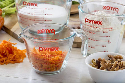 Pyrex Juego de Tazas Medidoras, 3 unidades, vidrio | Para preparar, hornear y cocinar, horno precalentado, lavaplatos, congelador y microondas