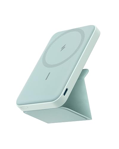 Anker Power Bank 5000 mAh, Batería portátil magnética Plegable con Soporte y Puerto USB-C Lateral, Cargador inalámbrico Compatible con iPhone 17/16/15/14/13 Serie (Verde)