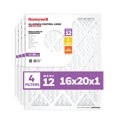 Honeywell MERV 12 - Filtro de aire para horno de aire plisado electrostático HVAC AC AC (4 unidades) | Filtro de repuesto para uso doméstico | Fabricado en Estados Unidos