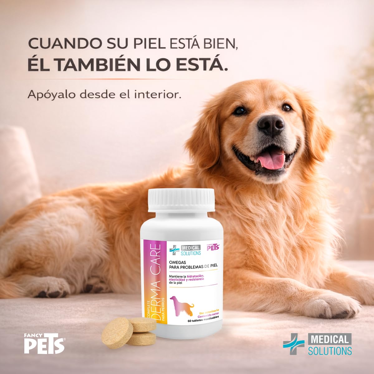 Fancy Pets Medical Solutions Complete Derma Care para Perros 60 Tabletas Masticables Suplemento Nutricional para Piel y Pelaje Saludable