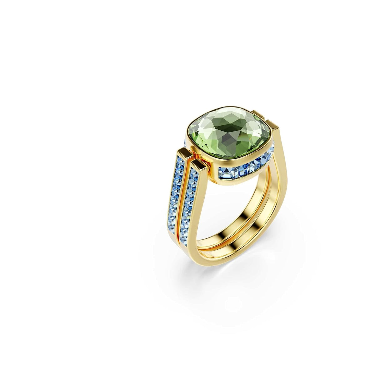 Swarovski Chroma Collection - Anillo con forma de cojín, multicolor, chapado en oro