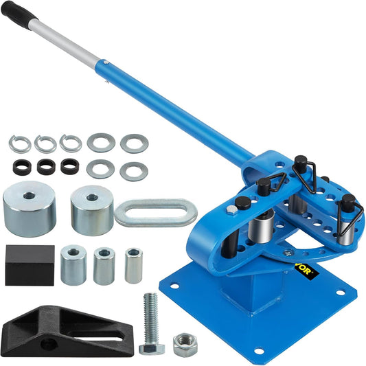 Vevor YP-9 - Dobladora de tubos compacta para bancos manual, 7 troqueles de 1 a 3 pulgadas, dobladora de tubos de metal de 1 a 3 pulgadas, montaje en polvo de 40 pies, mango telescópico máximo 45420