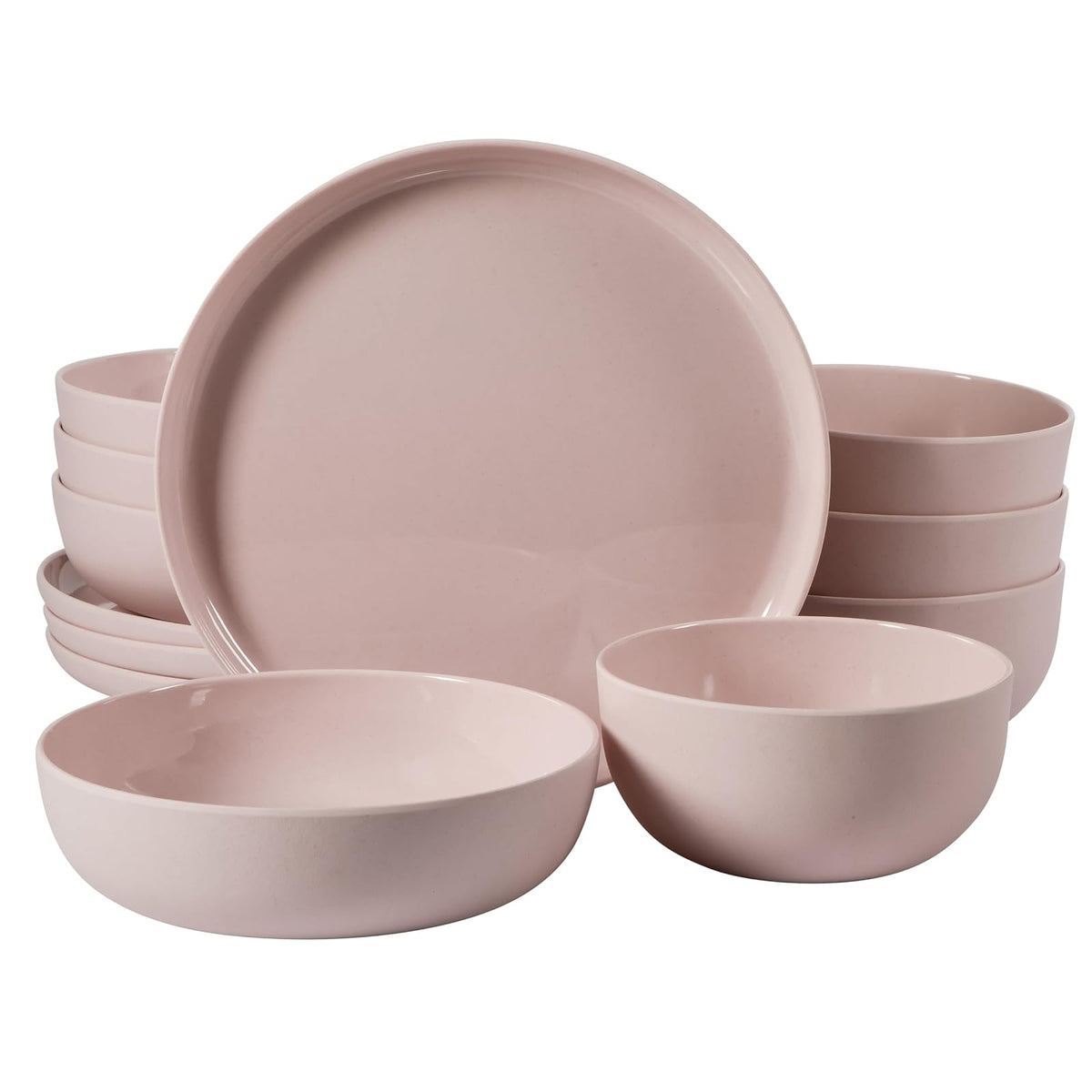 Gibson Home Candy Skies Juego de Vajilla de Melamina, Servicio para 4 - Service for Four (12pcs) - Rosa (exterior mate - interior brillante)