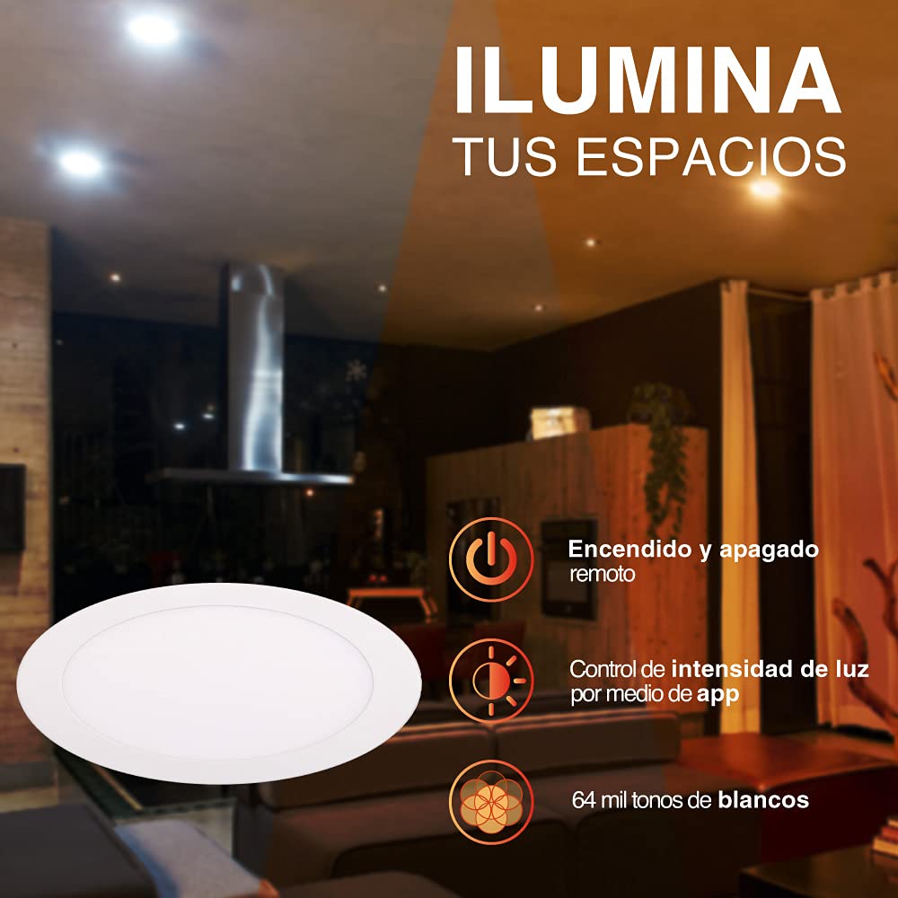 Tecnolite Connect Bucaramanga VII - Lámpara de Techo Downlight Inteligente para Interior de Casas Smart, Luz Led de 12 W Atenuable, Control con App Connect para Celular, Compatible con Alexa