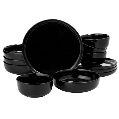 Gibson Home Oslo Juego de Vajilla de Porcelana 16 Piezas Blanco - Negro - - Service for 4 (12pcs) - Juego de vajilla