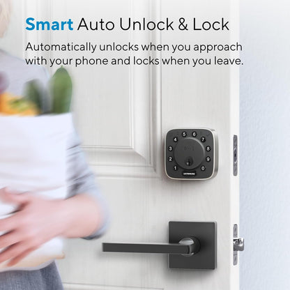 ULTRALOQ 2025 - Cerradura de puerta inteligente NFC, cerrojo WiFi integrado 6 en 1, cerradura de puerta de entrada sin llave y sensor de puerta, desbloqueo automático, resistente al agua IP65, fácil