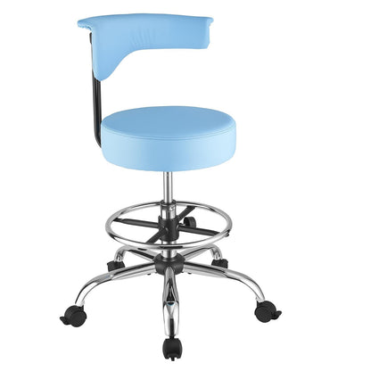VEVOR Taburete Giratorio de Trabajo, Taburete con Ruedas Respaldo y Reposapiés, Altura Ajustable de 54-70 cm, Soporta 226,8 kg, Asiento Ergonómico Acolchado y Tapizado, para Oficina Clínica, Azul