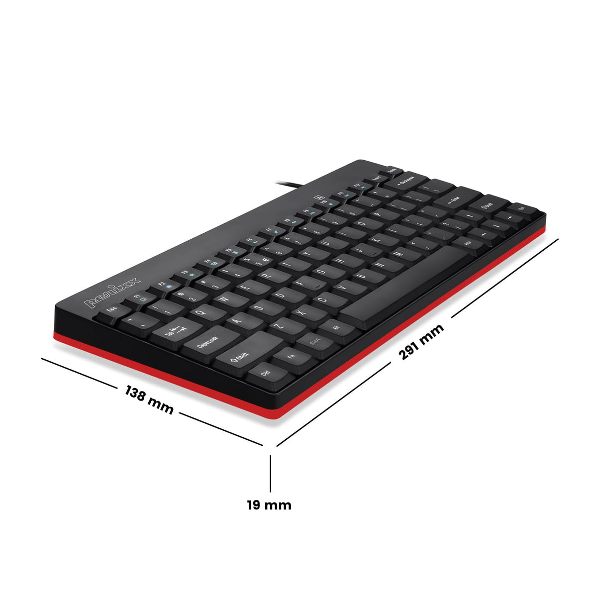 Perixx PERIBOARD-422 - Mini Teclado USB-C con Cable, Conector USB Tipo C, Color Negro, diseño en inglés Estadounidense