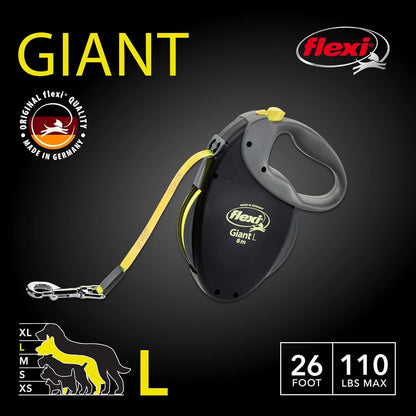 Flexi Giant Tape Leash , 26 ft, Large, Black/Neon