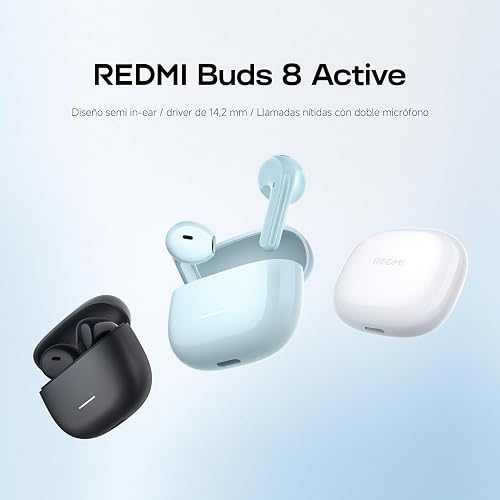 XIAOMI REDMI Buds 8 Active - TWS Bluetooth Semi-intraauriculares, Driver de Titanio de 14,2 mm, bajo Potente, 37h de autonomía, conexión Dual a 2 Dispositivos, 5 EQ, Bluetooth 5.4, IP54, Azul