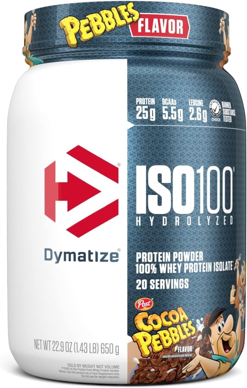 Dymatize ISO 100, Proteína Aislada de Suero Hidrolizada, Sabor Cocoa gourmet, 640 g, 25 g Proteína por Porción, Sin Gluten, 20 porciones