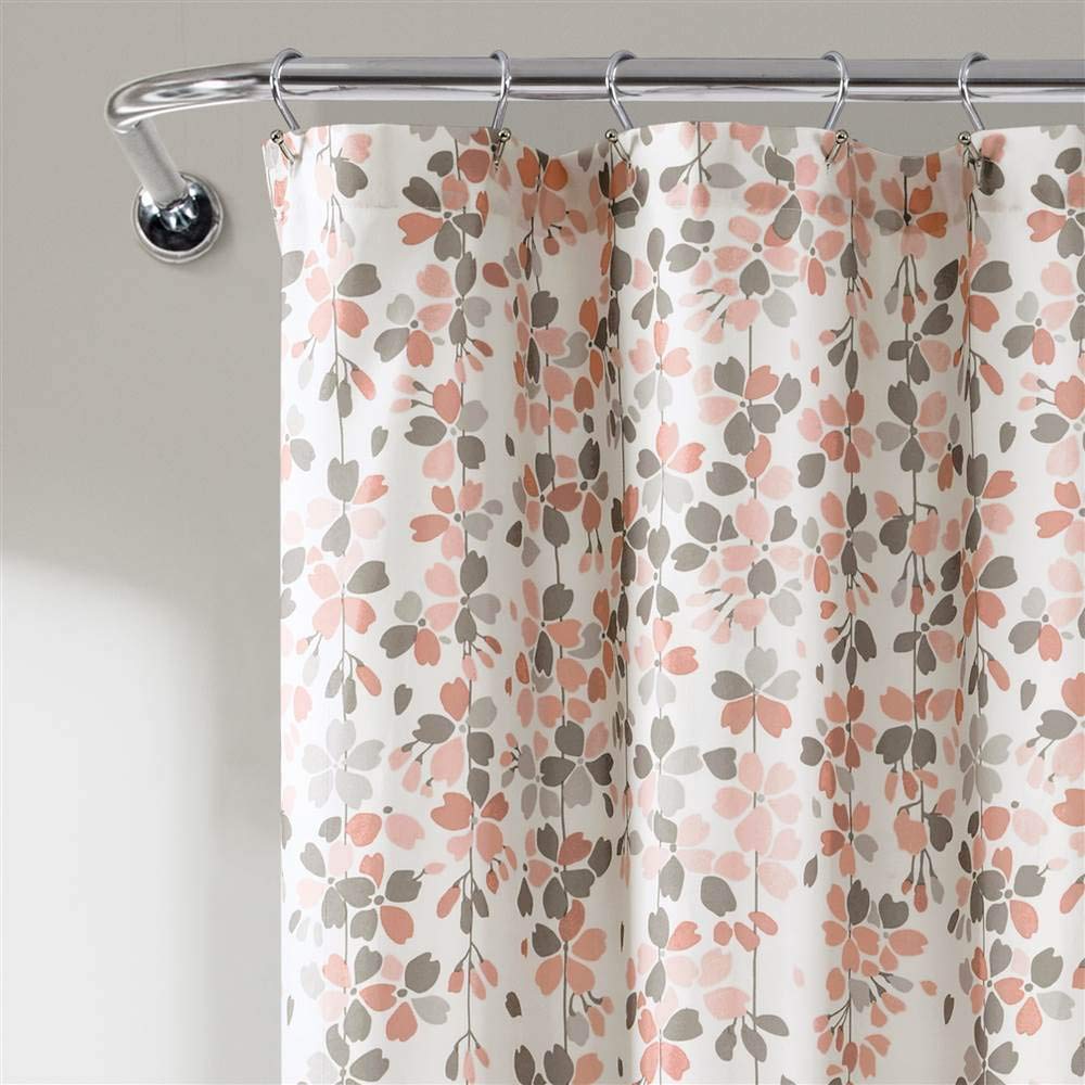Lush Decor - Cortina de Ducha de Flores lloradas, Color Rubor y Gris