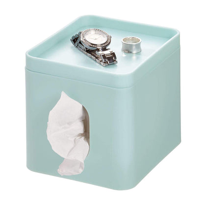 iDesign - Funda de pañuelo facial Cade, caja boutique, soporte de baño para tocador, encimera, escritorio, oficina, dormitorio, color mate, Soft Aqua - Aqua suave - 15.5 cm x 13.1 cm x 13.7 cm - Caja de boutique