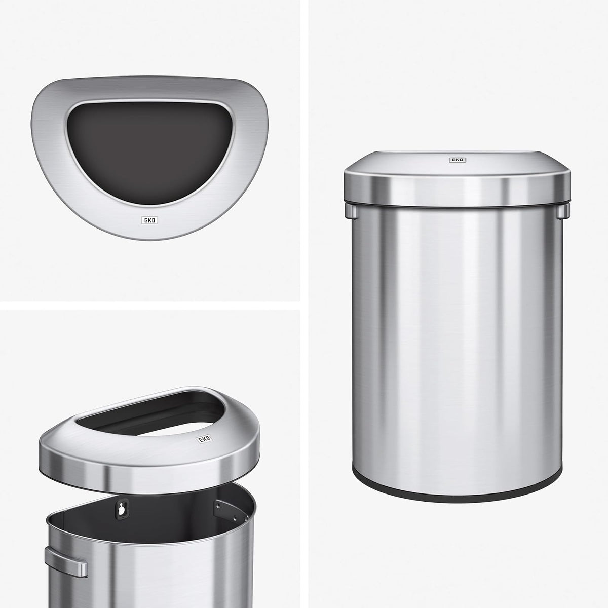 EKO Urban Bote de Basura Comercial 60 L con Tapa Abierta | Acero inoxidable cepillado, sin tapa, bandeja drenaje, asa transporte
