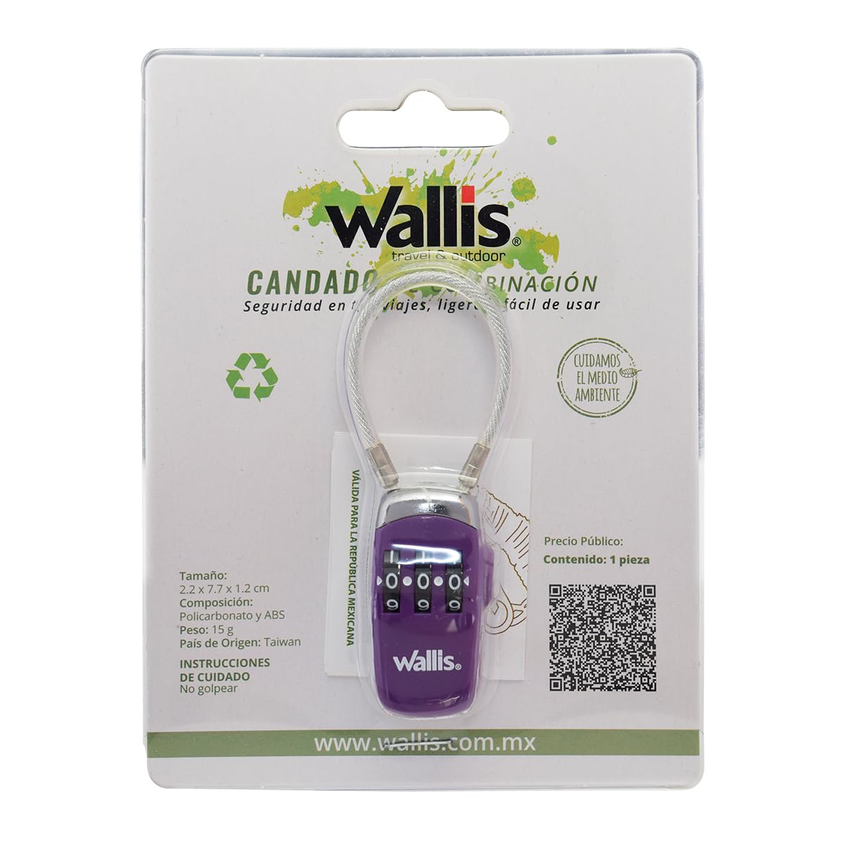 Wallis A811210 Candado de Combinación para Equipaje y USB, Morado