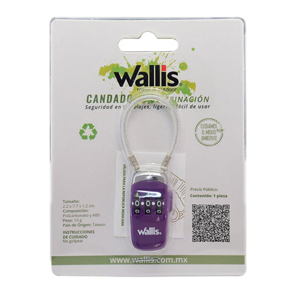 Wallis A811210 Candado de Combinación para Equipaje y USB, Morado